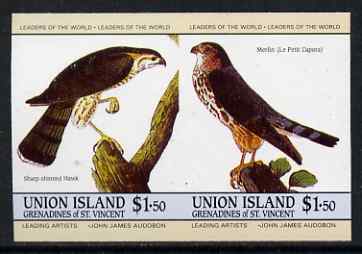 St Vincent - Union Island 1985 John Audubon Birds $1.50 Hawk & Merlin imperf se-tenant pair unmounted mint