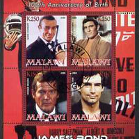 Malawi 2008 Ian Fleming 100th Birth Anniversary (James Bond) #1 perf sheetlet containing 4 values fine cto used