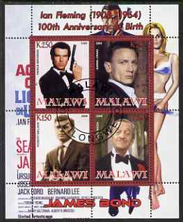 Malawi 2008 Ian Fleming 100th Birth Anniversary (James Bond) #2 perf sheetlet containing 4 values fine cto used