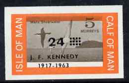 Calf of Man 1966 Manx Shearwater 24m on 5m with Kennedy overprint imperf proof with opt and central vignette misplaced on gummed paper handstamped Proof in violet on back unmounted mint, as Rosen CA47