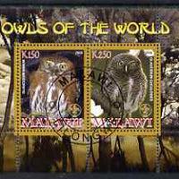 Malawi 2008 Owls of the World perf sheetlet #6 containing 2 values with Scout Logo fine cto used