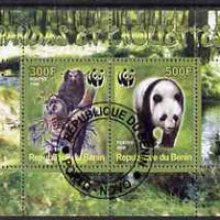 Benin 2008 WWF - Owls & Bears perf sheetlet containing 2 values fine cto used