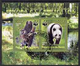 Benin 2008 WWF - Owls & Bears perf sheetlet containing 2 values fine cto used