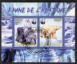 Benin 2008 WWF - Arctic Fauna, Owls & Bears perf sheetlet containing 2 values fine cto used