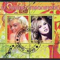 Benin 2008 Famous Women perf sheetlet containing 2 values (Marilyn & Brigitte Bardot) fine cto used