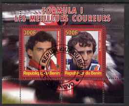 Benin 2008 Formula 1 - Great Drivers perf sheetlet #2 containing 2 values (A Senna & A Prost) fine cto used