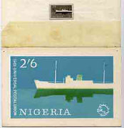 Nigeria 1961 Admission into UPU superb piece of original artwork for 2s6d value probably by M Goaman, showing mail boat, size 6.5"x4" plus stamp-size black & white photographic reproduction
