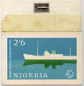 Nigeria 1961 Admission into UPU superb piece of original artwork for 2s6d value probably by M Goaman, showing mail boat, size 6.5