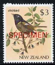 New Zealand 1982-89 Stitchbird $3 from Native Birds def set overprinted SPECIMEN unmounted mint, SG 1294s