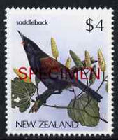 New Zealand 1982-89 Saddleback $4 from Native Birds def set overprinted SPECIMEN unmounted mint, SG 1295s