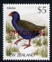 New Zealand 1982-89 Takahe $5 from Native Birds def set overprinted SPECIMEN unmounted mint, SG 1296s