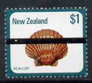 New Zealand 1975-81 Scallop Shell $1 (from def set) with horiz black line opt for PO training school use, unmounted mint, as SG 1103