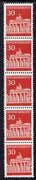 Germany - West 1966 Brandenburg Gate 30 pfg coil strip of 5 (one with number on back) unmounted mint, SG 1414