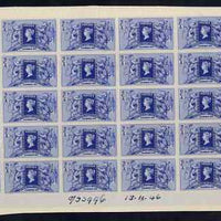 Cinderella - Great Britain 1947 National Stamp Exhibition label part perf pane of 30 mounted on card numbered and dated at bottom being the unique file-copy record from the Bradbury Wilkinson archives