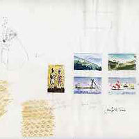 Jamaica 1960's original artwork on thin paper by Jennifer Toombs for Tourism issue comprising 5 stamp size colour sketches, signed Jennifer M Toombs