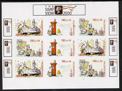 Turkmenistan 2000 Stamp-Show 2000 imperf sheetlet containing 9 values (3 sets of 3 Childrens Stories) unmounted mint. Note this item is privately produced and is offered purely on its thematic appeal