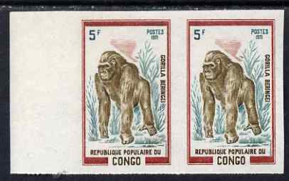 Congo 1972 Wild Animals 5f Gorilla imperf pair from limited printing unmounted mint as SG 337