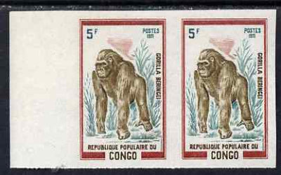 Congo 1972 Wild Animals 5f Gorilla imperf pair from limited printing unmounted mint as SG 337