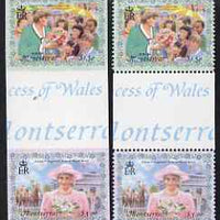 Montserrat 1998 Diana Princess of Wales $1.50 & $3.00 se-tenant imperf gutter pair plus matched perf gutter pair, both unmounted mint, most unusual being from uncut proof sheets as SG 1110-11