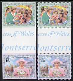 Montserrat 1998 Diana Princess of Wales $1.50 & $3.00 se-tenant imperf gutter pair plus matched perf gutter pair, both unmounted mint, most unusual being from uncut proof sheets as SG 1110-11