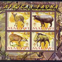 Malawi 2008 African Fauna perf sheetlet containing 4 values, each with Scout logo unmounted mint
