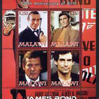 Malawi 2008 Ian Fleming 100th Birth Anniversary (James Bond) #1 perf sheetlet containing 4 values unmounted mint
