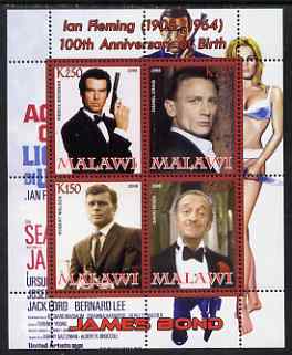 Malawi 2008 Ian Fleming 100th Birth Anniversary (James Bond) #2 perf sheetlet containing 4 values unmounted mint