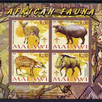 Malawi 2008 African Fauna imperf sheetlet containing 4 values, each with Scout logo unmounted mint