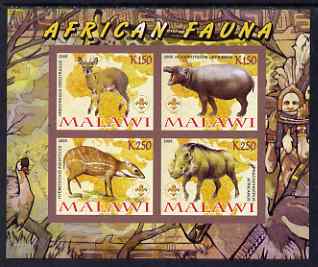 Malawi 2008 African Fauna imperf sheetlet containing 4 values, each with Scout logo unmounted mint