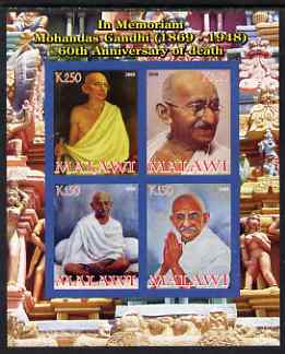 Malawi 2008 Gandhi 60th Death Anniversary imperf sheetlet containing 4 values unmounted mint