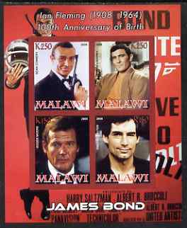 Malawi 2008 Ian Fleming 100th Birth Anniversary (James Bond) #1 imperf sheetlet containing 4 values unmounted mint