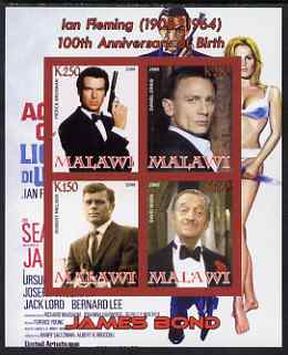 Malawi 2008 Ian Fleming 100th Birth Anniversary (James Bond) #2 imperf sheetlet containing 4 values unmounted mint