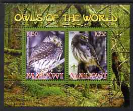 Malawi 2008 Owls of the World perf sheetlet #2 containing 2 values with Scout Logo unmounted mint