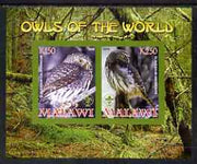 Malawi 2008 Owls of the World imperf sheetlet #2 containing 2 values with Scout Logo unmounted mint