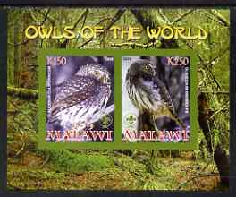 Malawi 2008 Owls of the World imperf sheetlet #2 containing 2 values with Scout Logo unmounted mint