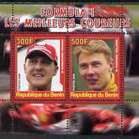 Benin 2008 Formula 1 - Great Drivers perf sheetlet #1 containing 2 values (M Schumacher & M Hakkinen) unmounted mint