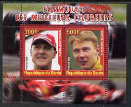 Benin 2008 Formula 1 - Great Drivers perf sheetlet #1 containing 2 values (M Schumacher & M Hakkinen) unmounted mint