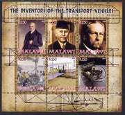 Malawi 2008 Transport Inventors #1 perf sheetlet containing 6 values unmounted mint