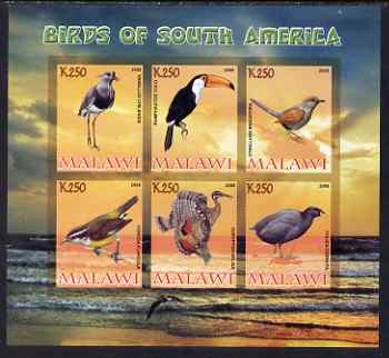 Malawi 2008 Birds of South America imperf sheetlet containing 6 values unmounted mint