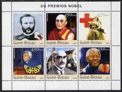 Guinea - Bissau 2003 Nobel Prize Winners perf sheetlet containing 6 values (Dunant, Dalai Lama, Tutu, Kipling & Mandela) unmounted mint Mi 2174-79