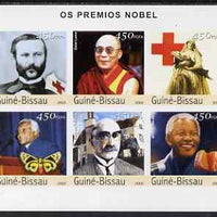 Guinea - Bissau 2003 Nobel Prize Winners imperf sheetlet containing 6 values (Dunant, Dalai Lama, Tutu, Kipling & Mandela) unmounted mint Mi 2174-79