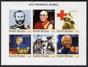 Guinea - Bissau 2003 Nobel Prize Winners imperf sheetlet containing 6 values (Dunant, Dalai Lama, Tutu, Kipling & Mandela) unmounted mint Mi 2174-79