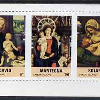 Sanda Island 1967 Christmas, Religious Paintings m/sheet containing set of 3 with vertical roulettes omitted, unmounted mint but some off-set