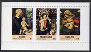 Sanda Island 1967 Christmas, Religious Paintings m/sheet containing set of 3 with vertical roulettes omitted, unmounted mint but some off-set