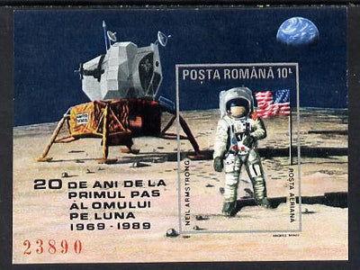 Rumania 1989 First Step on the Moon imperf m/sheet (only 24,900 issued) unmounted mint Mi BL 257