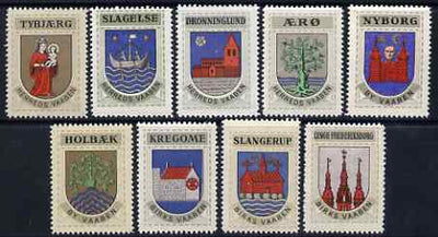 Cinderella - Denmark set of 9 Coats of arms for various Towns, perforated and unmounted mint