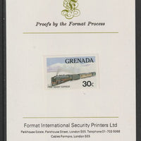 Grenada 1982 Famous Trains 30c Orient Express imperf proof mounted on Format International proof card as SG 1212
