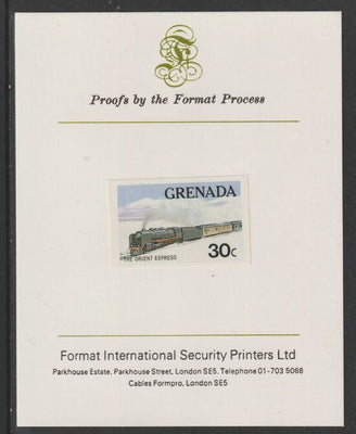 Grenada 1982 Famous Trains 30c Orient Express imperf proof mounted on Format International proof card as SG 1212