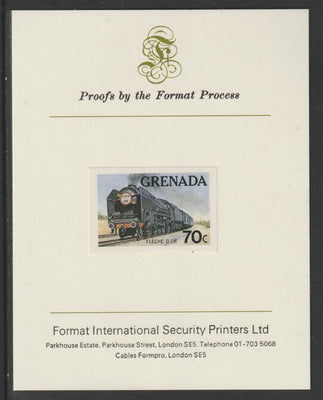 Grenada 1982 Famous Trains 70c Fleche d'Or imperf proof mounted on Format International proof card as SG 1214