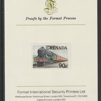 Grenada 1982 Famous Trains 90c Flying Scotsman imperf proof mounted on Format International proof card as SG 1215
